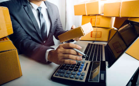 Business woman start up small business entrepreneur SME success .freelance woman working at home...