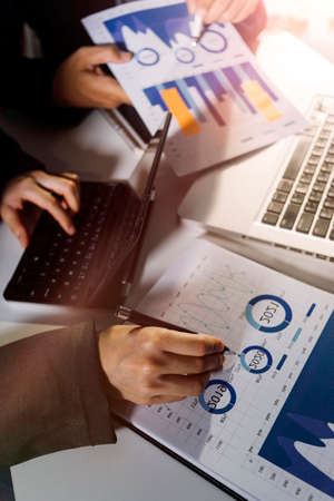 Business team meeting to conference, collaboration discussing working analyzing with financial data...