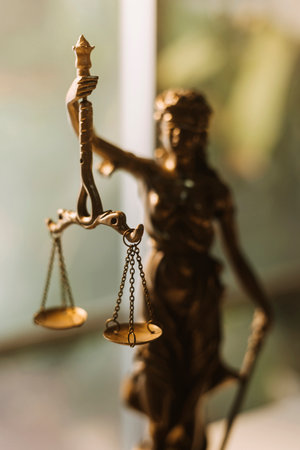 justice and law concept.Male judge in a courtroom on wooden table and Counselor or Male lawyer...