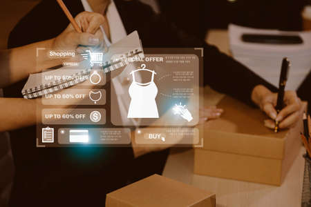Attractive Asian SME business woman working at home office. online shopping concept