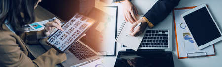 legal and businessman advisor, two business people talking, planning analyze investment and...