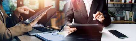 legal and businessman advisor, two business people talking, planning analyze investment and...