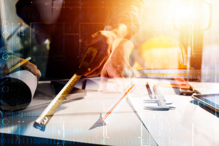 Double exposure of technology healthcare And Medicine concept. Doctors using digital tablet and...