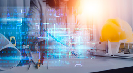 Double exposure of technology healthcare And Medicine concept. Doctors using digital tablet and...