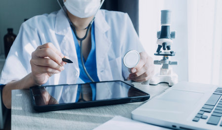Medicine doctor or pharmacist use tablet or mobile phone.Health care and medical or Health Insurance...