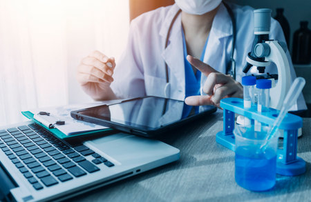 Medicine doctor or pharmacist use tablet or mobile phone.Health care and medical or Health Insurance...
