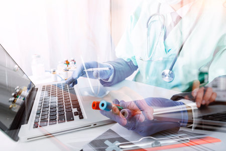 Doctor work on digital tablet healthcare doctor technology tablet using computer.