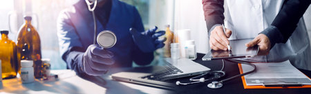 Doctor work on digital tablet healthcare doctor technology tablet using computer.
