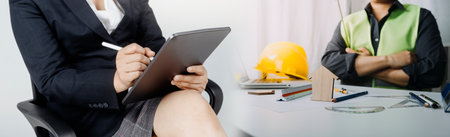 Double exposure of healthcare And Medicine concept. Doctor and modern virtual screen interface,...