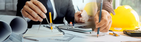 Business and lawyers discussing contract papers with brass scale on desk in office. Law, legal...