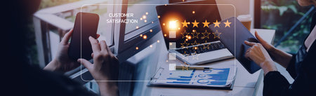 Customer review satisfaction feedback survey concept, User give rating to service experience on...