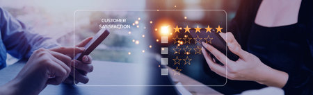 Customer review satisfaction feedback survey concept, User give rating to service experience on...