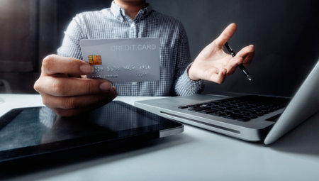 Business team present. professional investor working new start up project. Finance managers meeting.Digital tablet docking screen computer design smart phone using, in morning lightの写真素材