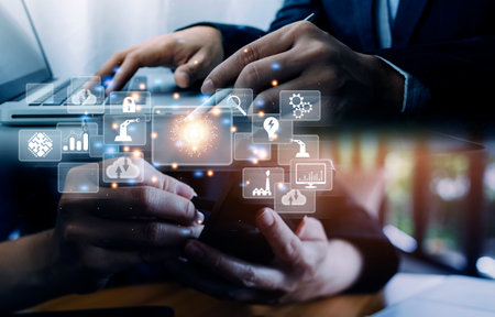 Digital transformation technology strategy, digitization and digitalization of business processes and data, optimize and automate operations, customer service management, internet and cloud computingの写真素材