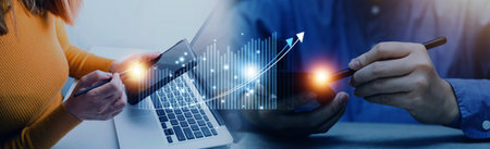 business finance technology and investment concept. Stock Market Investments Funds and Digital...