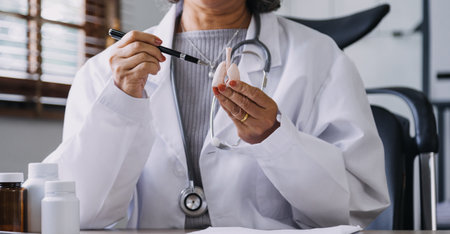 Homecare nursing service and elderly people cardiology healthcare. Close up of young hispanic female...