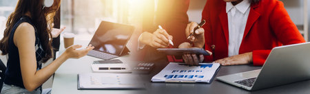 casual businessman Working using mobile phone typing computer mobile chat laptop contact us at...