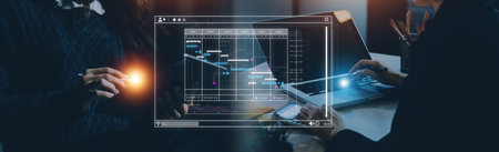 Analyst working with computer in Business Analytics and Data Management System to make report with...