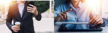 Businessman using mobile smart phone. Business global internet connection application technology and...