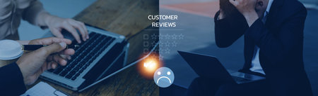 Customer Experience dissatisfied Concept, Unhappy Businessman Client with Sadness Emotion Face on smartphone screen, Bad review, bad service dislike bad quality, low rating, social media not good.の写真素材