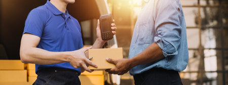 Entrepreneurs Small Business SME Independent men work at home Use smartphones and laptops for...
