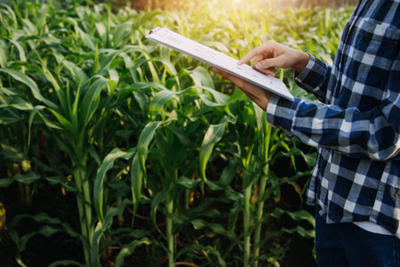 Asian woman and man farmer working together in organic hydroponic salad vegetable farm. using tablet inspect quality of lettuce in greenhouse garden. Smart farmingの写真素材