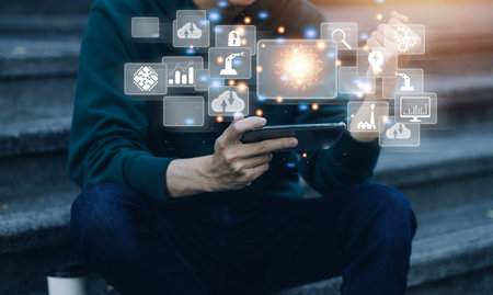 Digital transformation technology strategy, digitization and digitalization of business processes and data, optimize and automate operations, customer service management, internet and cloud computingの写真素材