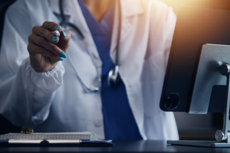 Medicine doctor working with digital medical interface icons on the hospital background, healthcare and Medical technology and network concept.の写真素材