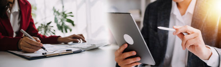 Team Of Business working at office with documents on his desk, doing planning analyzing the...