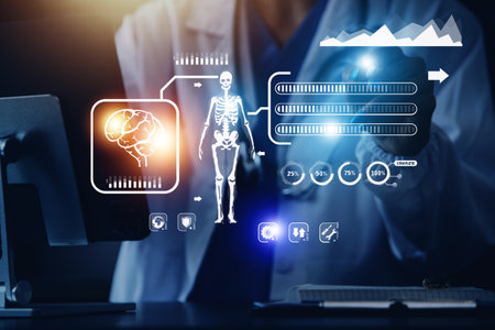 Medicine doctor working with digital medical interface icons on the hospital background, healthcare and Medical technology and network concept.の写真素材