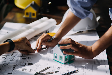 Construction and structure concept of Engineer or architect meeting for project working with partner...