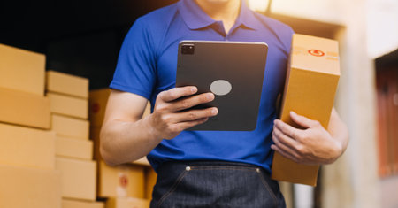 Business woman start up small business entrepreneur SME success .freelance woman working at home with Online Parcel delivery. SME and packaging deliveryconceptの写真素材