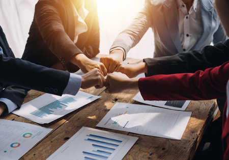 Business handshake for teamwork of business merger and acquisition,successful negotiate,hand shake,two businessman shake hand with partner to celebration partnership and business deal conceptの写真素材