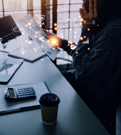 Digital transformation technology strategy, IoT, internet of things. transformation of ideas and the adoption of technology in business in the digital age, enhancing global business capabilities. Aiの写真素材
