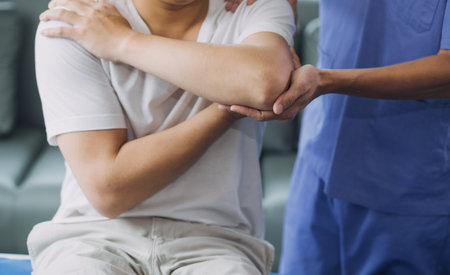 Patient doing some special exercises under supervision in a room