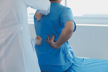 Patient doing some special exercises under supervision in a room