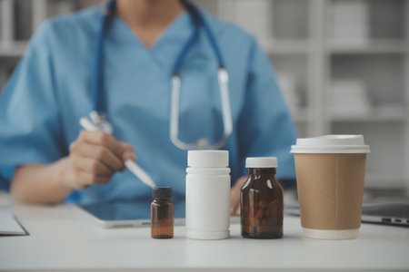 Healthcare and medical concept. Medicine doctor with stethoscope in hand and Patients come to the hospital background.の写真素材