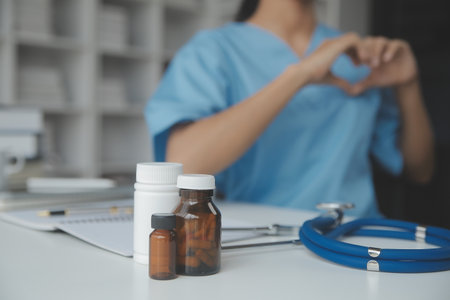 Healthcare and medical concept. Medicine doctor with stethoscope in hand and Patients come to the hospital background.の写真素材