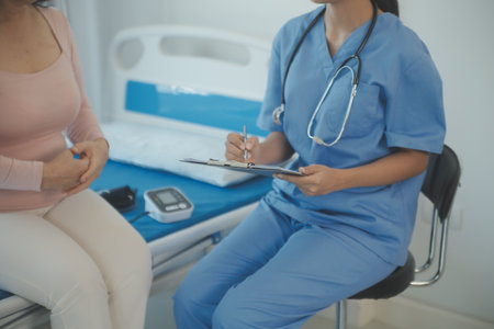 Doctor use stethoscope, checking up heart beat, lunch of auscultation in doctor office at hospital....