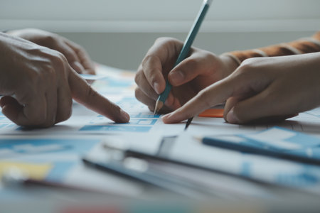 ux Graphic designer creative sketch planning application process development prototype wireframe for web mobile phone . User experience concept.の写真素材