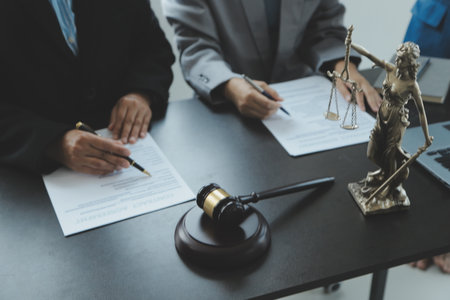 Businessman and Male lawyer or judge consult having team meeting with client, Law and Legal services concept.の写真素材
