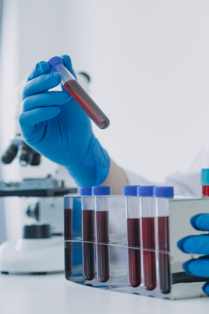 Medical Development Laboratory: Caucasian Female Scientist Looking Under Microscope, Analyzes Petri...