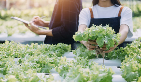 Farmer Plantation checking quality by tablet agriculture modern technology Concept. Smart farming, using modern technologies in agriculture. Man agronomist farmer with digital tablet computer.の写真素材