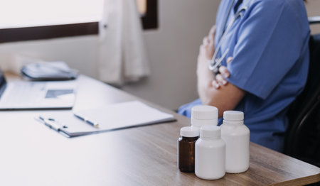 Homecare nursing service and elderly people cardiology healthcare. Close up of young hispanic female doctor nurse check mature caucasian man patient heartbeat using stethoscope during visitの写真素材