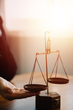Businessman and Male lawyer or judge consult having team meeting with client, Law and Legal services concept.の写真素材