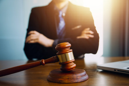 Businessman and Male lawyer or judge consult having team meeting with client, Law and Legal services...