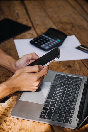 Businesswoman hands holding cradit card and using credit card online shopping. Online shopping conceptの写真素材