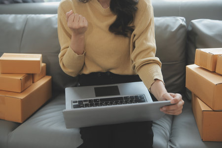 Business woman start up small business entrepreneur SME success .freelance woman working at home...