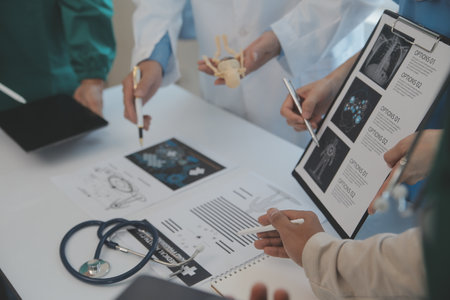 international team of professional doctors having a meeting in conference room at the modern hospital. Healthcare and medical development concept.の写真素材