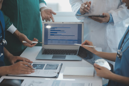 international team of professional doctors having a meeting in conference room at the modern hospital. Healthcare and medical development concept.の写真素材